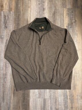 Men’s XXL Orvis Brown Quarter-Zip Sweater 100% Merino Wool